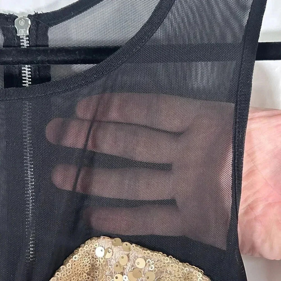 New Speechless Mini Dress Women's Medium Black Gold Sequin Sleeveless Sheer Neck - Picture 6 of 11